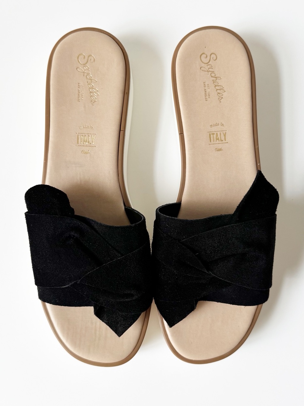 Seychelles Coast Black Suede Leather Platform Slide Sandal | 11